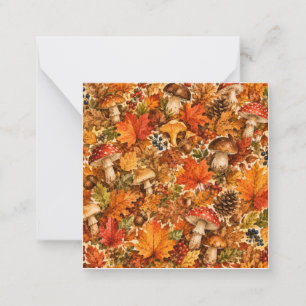 Autumn Forest Mushroom Pattern Cosy Fall Leaves Card