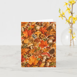 Autumn Forest Mushroom Pattern Cosy Fall Leaves Card