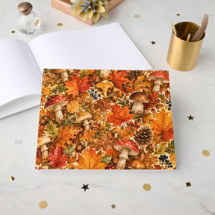 Autumn Forest Mushroom Pattern Cosy Fall Leaves Guest Book