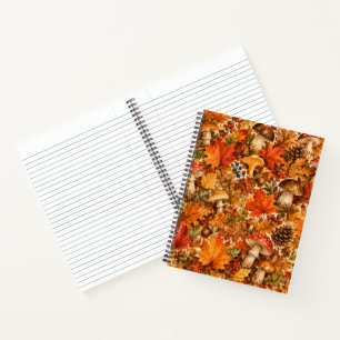 Autumn Forest Mushroom Pattern Cosy Fall Leaves Notebook