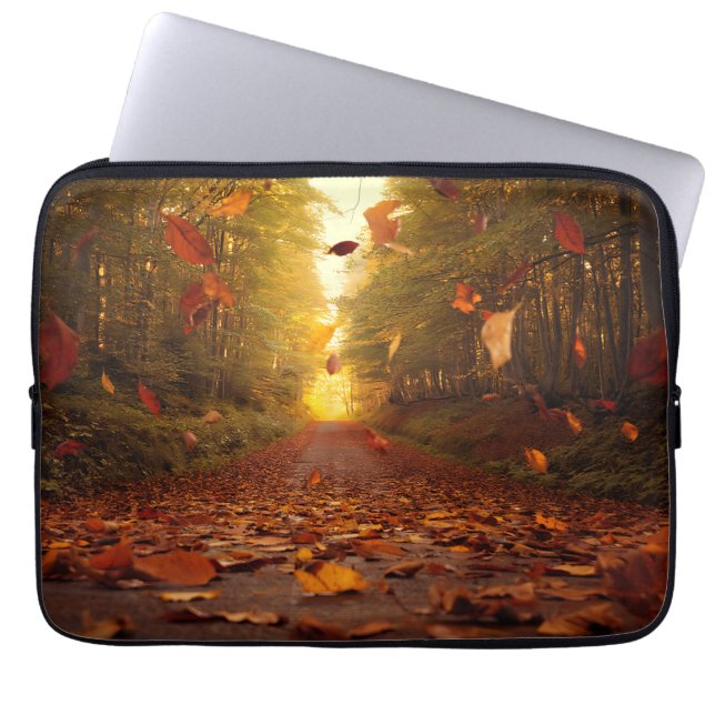 Autumn Forest Path Falling Leaves Laptop Sleeve (Front)