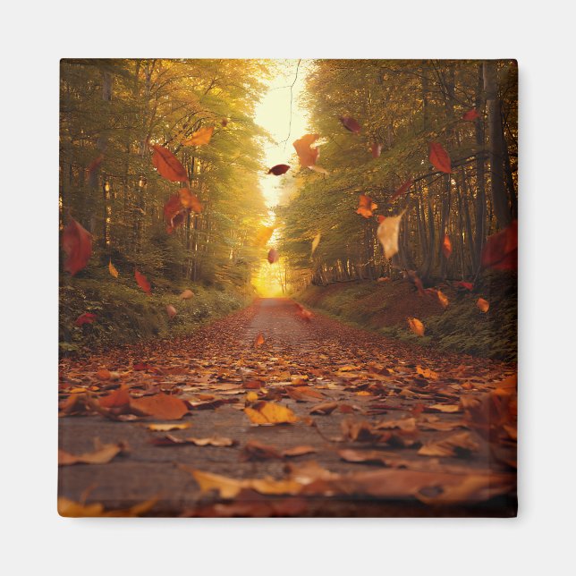 Autumn Forest Path Falling Leaves Magnet (Front)