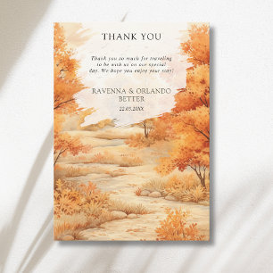 Autumn Forest Path Leaves Fall Wedding Thank You Announcement