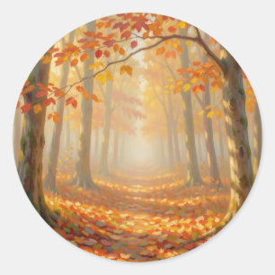Autumn Forest Path Painterly Landscape Art Classic Round Sticker