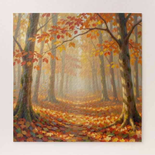 Autumn Forest Path Painterly Landscape Art Jigsaw Puzzle (Vertical)