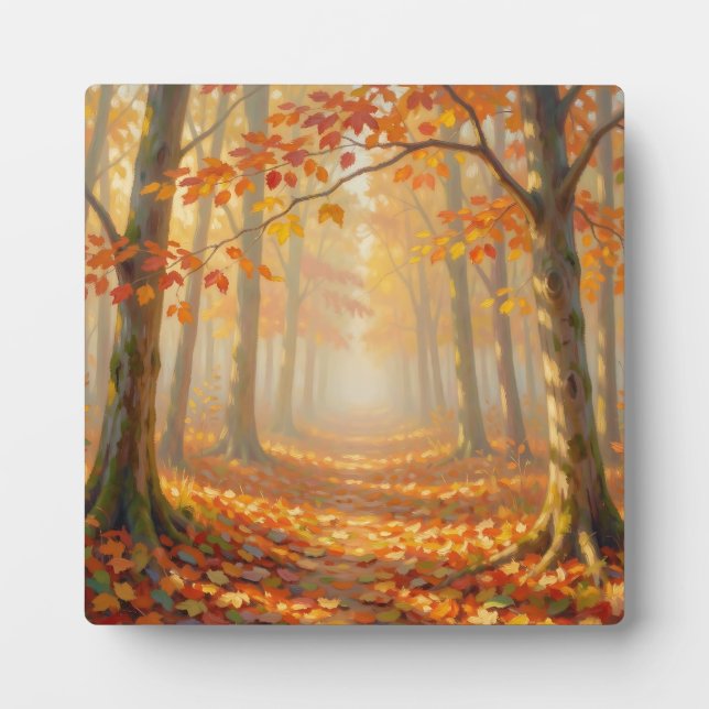 Autumn Forest Path Painterly Landscape Art Plaque (Front)