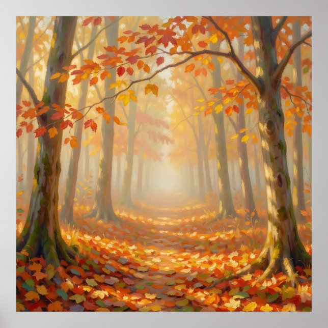 Autumn Forest Path Painterly Landscape Art Poster (Front)
