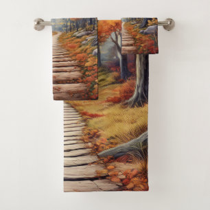 Autumn Forest Path with Vibrant Fall Foliage Bath Towel Set