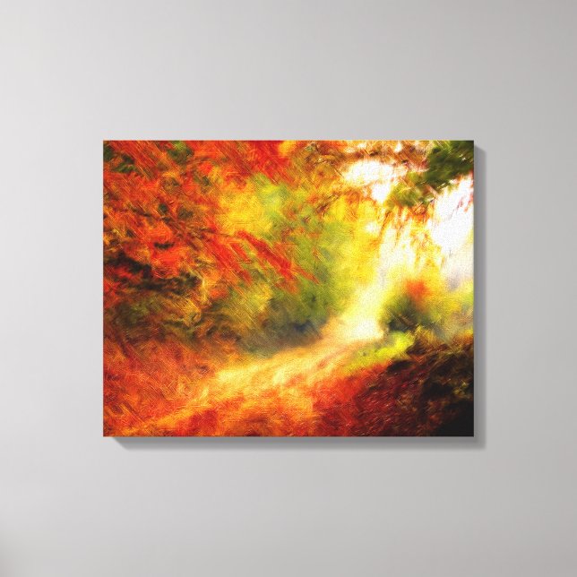 Autumn Forest Pathway Reds & Gold from Watercolour Canvas Print (Front)