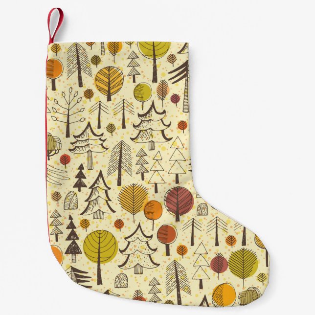 Autumn Forest: Seamless Graphic Pattern. Small Christmas Stocking (Front)