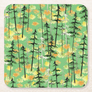 Autumn Forest: Seamless Natural Beauty Square Paper Coaster