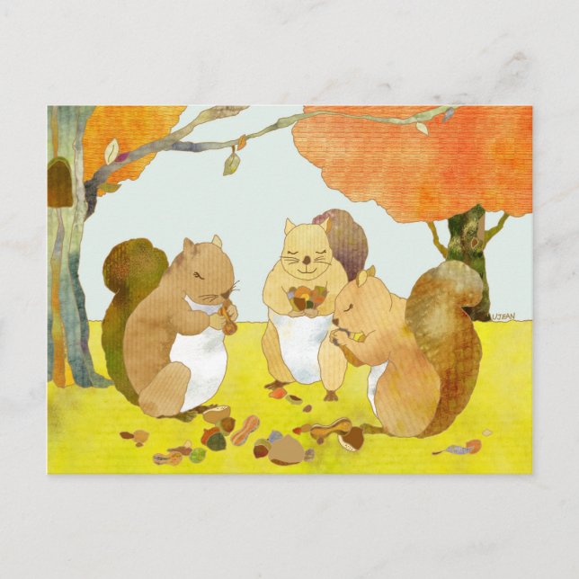 Autumn Forest Squirrels Postcard (Front)