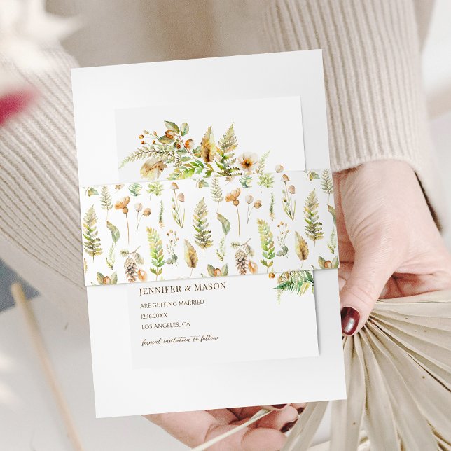 Autumn Forest Tree Leaves Fall Wedding Invitation Belly Band (Creator Uploaded)