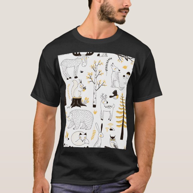 Autumn Forest Trees Leaves Pattern T-Shirt (Front)