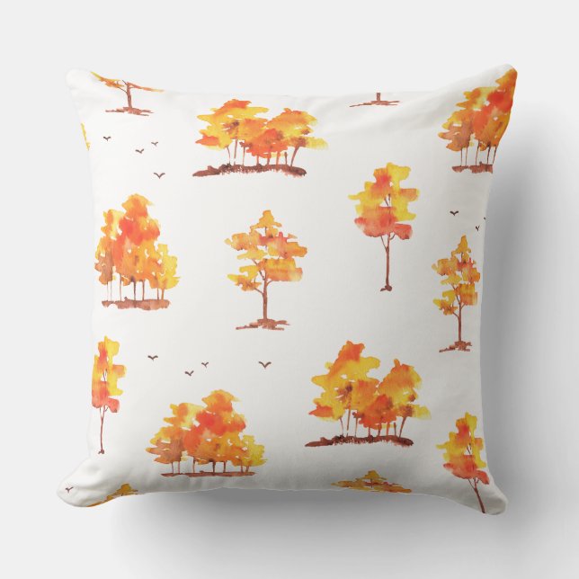 Autumn Forest Watercolor Pattern | Warm Fall Woodl Cushion (Front)
