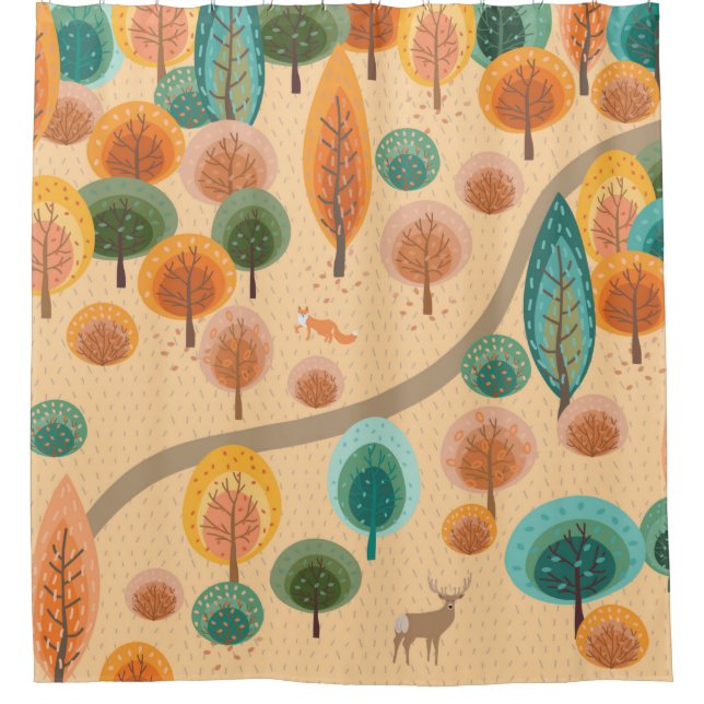 Autumn forest with abstract flat handdrawn trees a shower curtain (Front)
