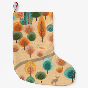 Autumn forest with abstract flat handdrawn trees a small christmas stocking
