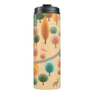 Autumn forest with abstract flat handdrawn trees a thermal tumbler