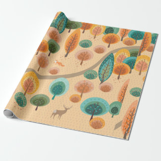 Autumn forest with abstract flat handdrawn trees a wrapping paper