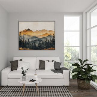 Autumn Forest - Zen Watercolor Mountain Wall Art