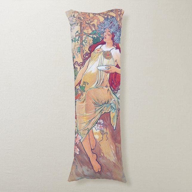 Autumn (Four Seasons), Alphonse Mucha Body Cushion (Front Vertical)