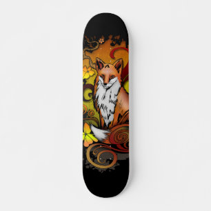 Autumn Fox Black Background Illustration Skateboard