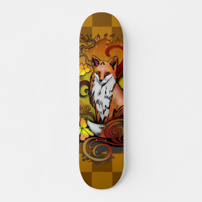 Autumn Fox Checkerboard Nature Art Skateboard (Front)