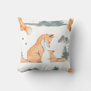 Autumn fox. Hand painted watercolor seamless patte Cushion