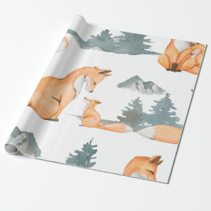 Autumn fox. Hand painted watercolor seamless patte Wrapping Paper