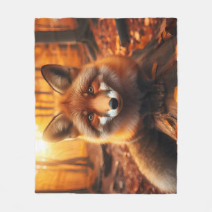 Autumn Fox in Aesthetic & Cute Forest Charm Fleece Blanket