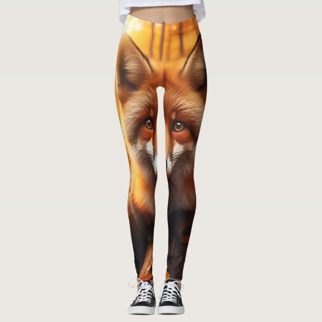 Autumn Fox in Aesthetic & Cute Forest Charm Leggings (Front)