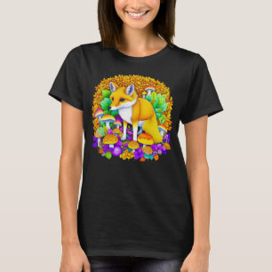 Autumn Fox in Mushrooms and Fall Leaves T-Shirt