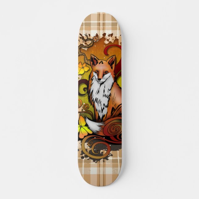 Autumn Fox Plaid Nature Illustration Skateboard (Front)