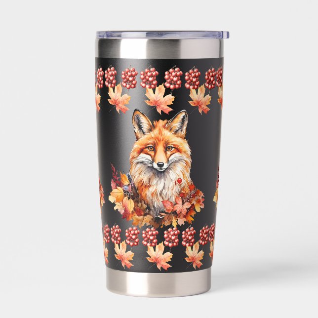Autumn Fox with Fall Leaves - Seasonal Wildlife Co Insulated Tumbler (Left)