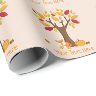 Autumn Fox with Pumpkin Custom Text Wrapping Paper