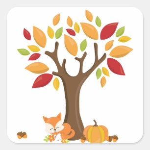 Autumn Fox with Pumpkin Square Sticker
