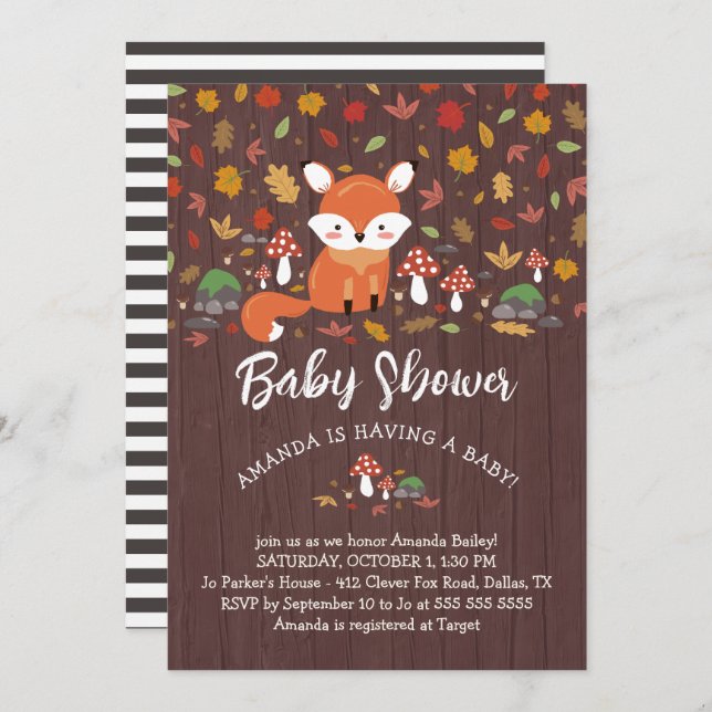 Autumn Fox Woodland Baby Shower Invitation (Front/Back)