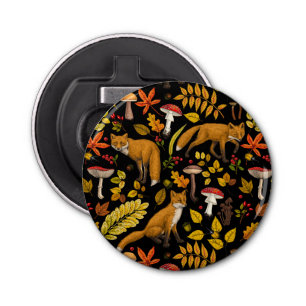 Autumn foxes on black bottle opener