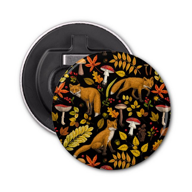 Autumn foxes on black bottle opener (Front)