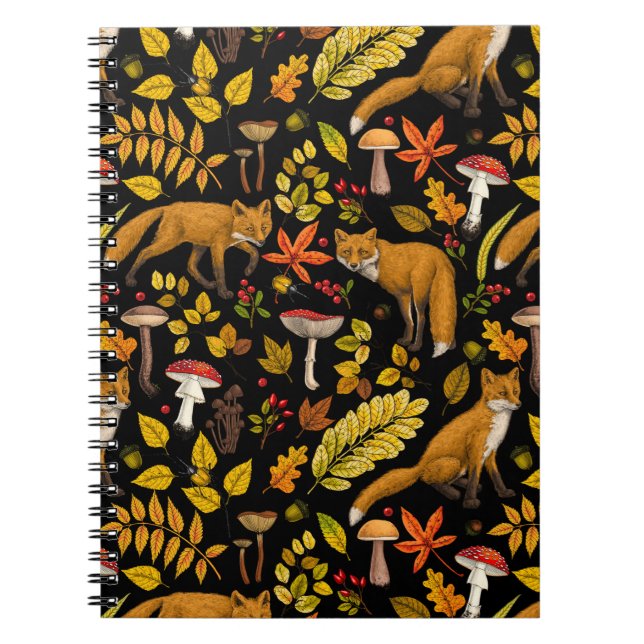 Autumn foxes on black notebook (Front)