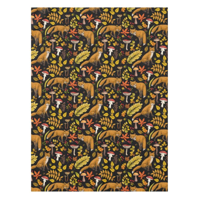 Autumn foxes on black tablecloth (Front)