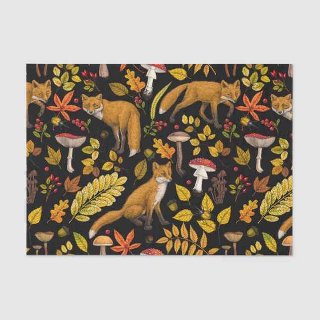 Autumn foxes on black tissue paper (Front)