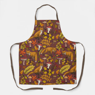 Autumn foxes on chocolate brown apron