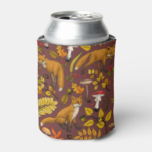 Autumn foxes on chocolate brown can cooler