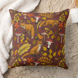Autumn foxes on chocolate brown cushion