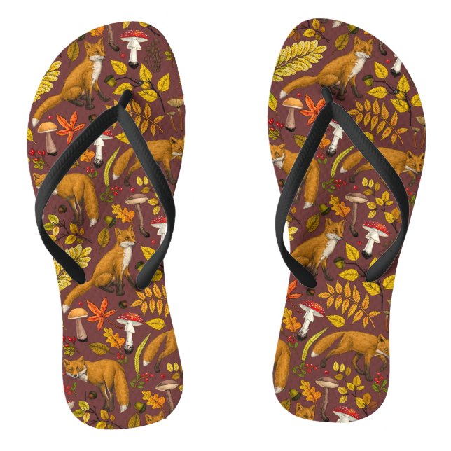 Autumn foxes on chocolate brown jandals (Footbed)