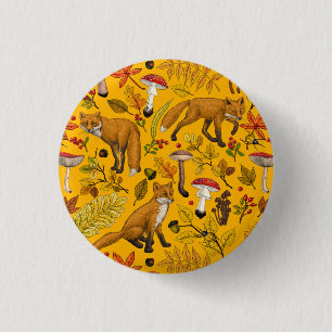 Autumn foxes on orange 3 cm round badge