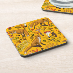 Autumn foxes on orange coaster