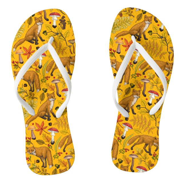 Autumn foxes on orange jandals (Footbed)