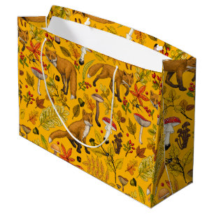 Autumn foxes on orange large gift bag
